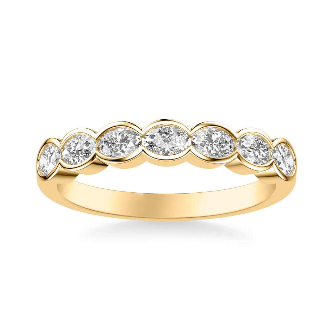Contemporary East-West Bezel Set Oval Diamond Scalloped Wedding Band