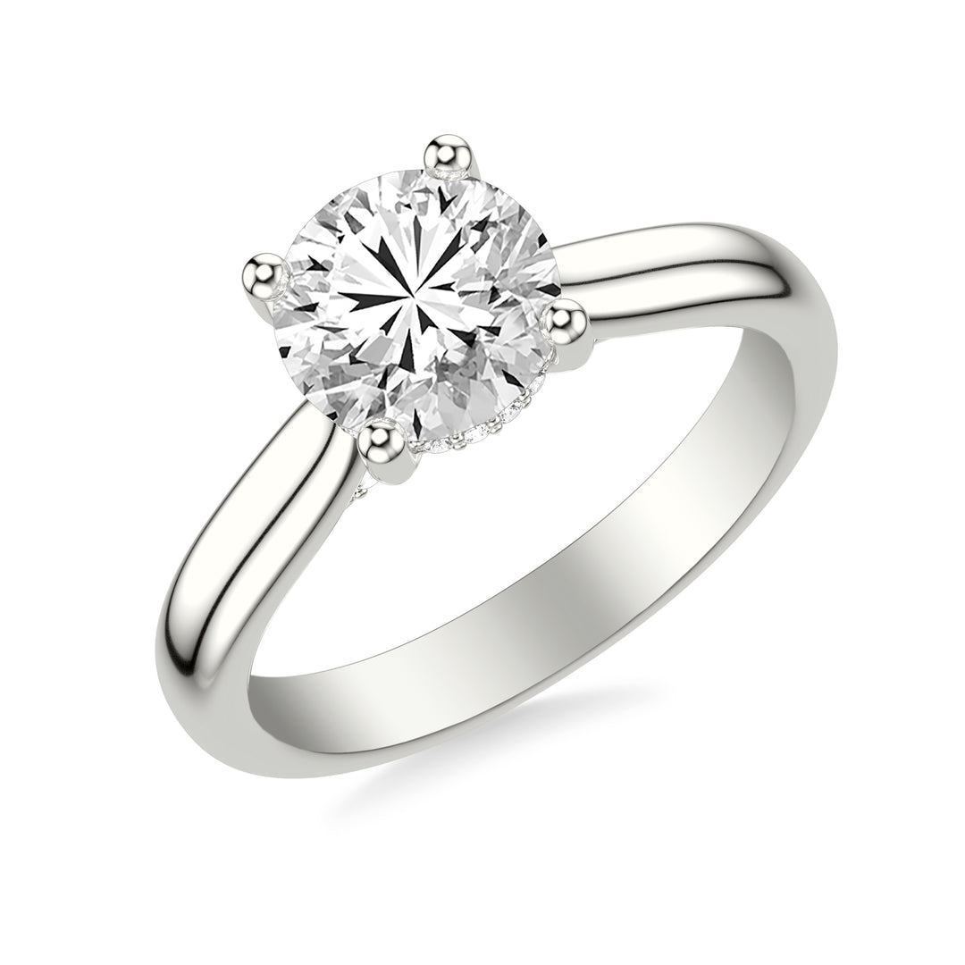Classic Solitaire Engagement Ring with Hidden Halo and Diamond Bridge with 3MM Wide Polished Shank