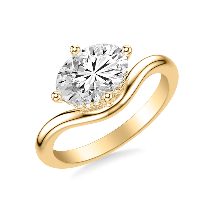Contemporary Floating Diamond Engagement Ring with Hidden Halo and Curved Polished Shank.  Center Stone is not included.