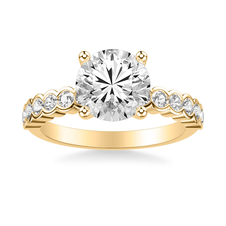 Contemporary Engagement Ring with Bezel Set Round Diamond Scalloped Shank