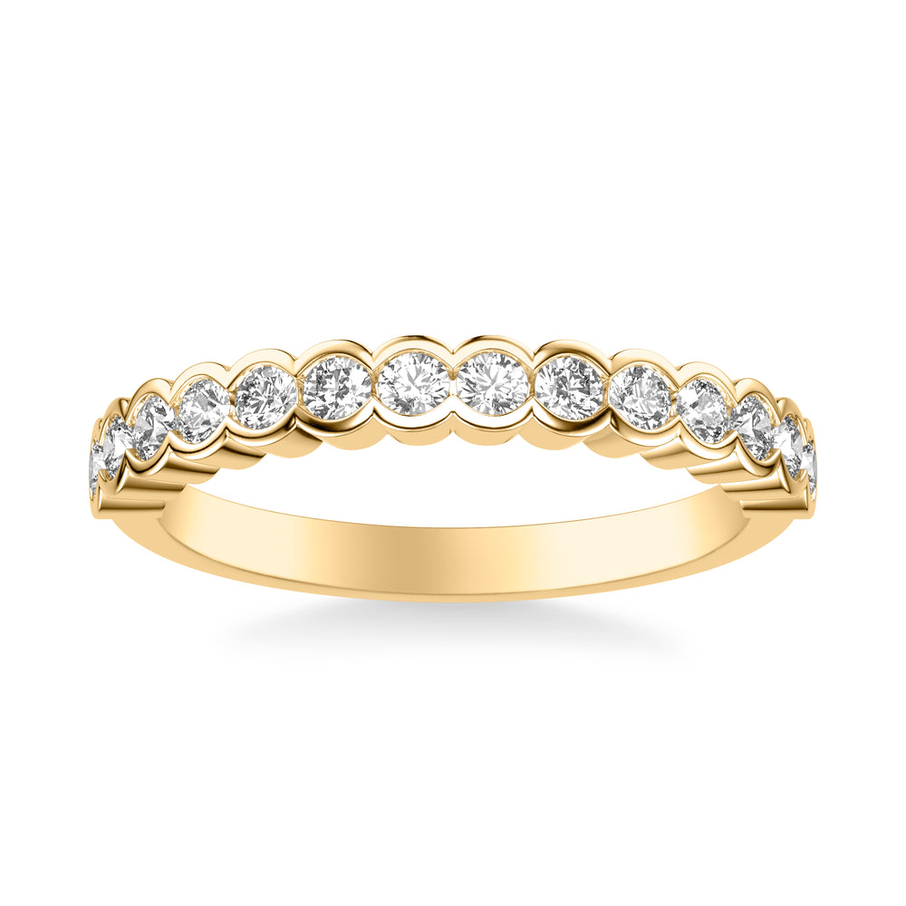 Contemporary Bezel Set Round Diamond Scalloped Wedding Band