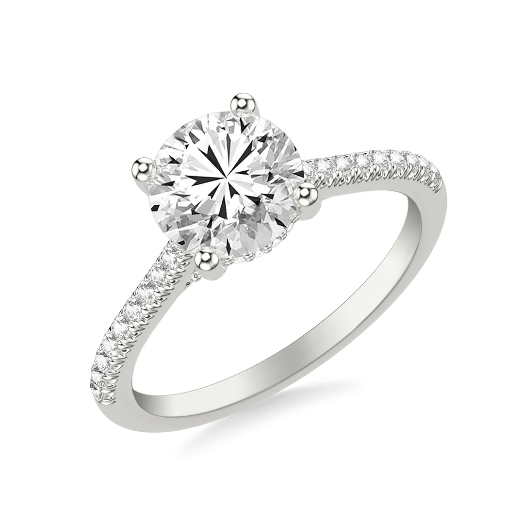 Classic Cathedral Setting Engagement Ring with Hidden Halo and Diamond Bridge with Diamond Shank.  Center Stone is not included.