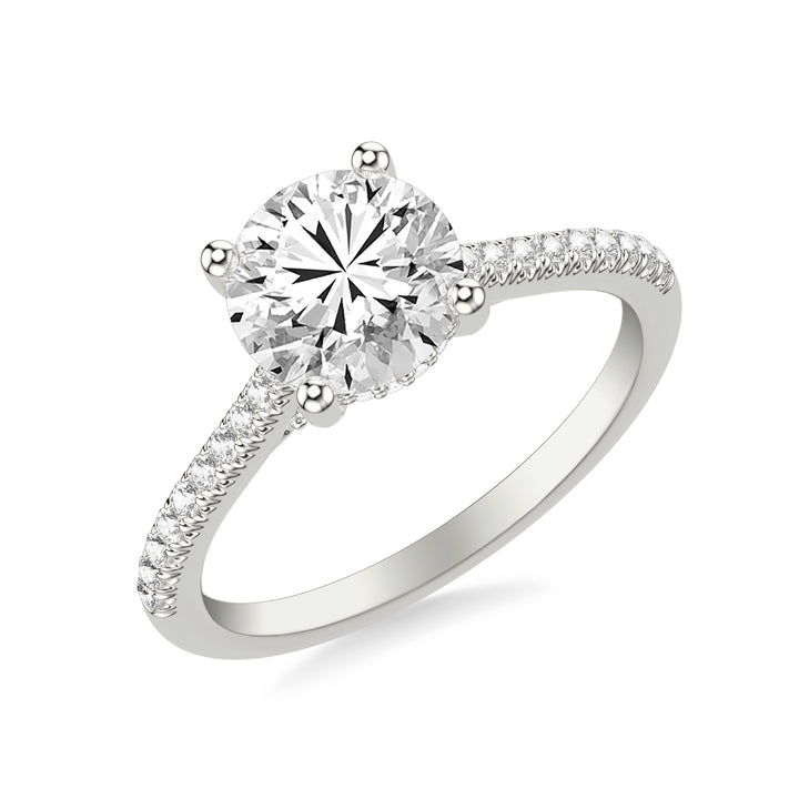 Classic Cathedral Setting Engagement Ring with Hidden Halo and Diamond Bridge with Diamond Shank.  Center Stone is not included.