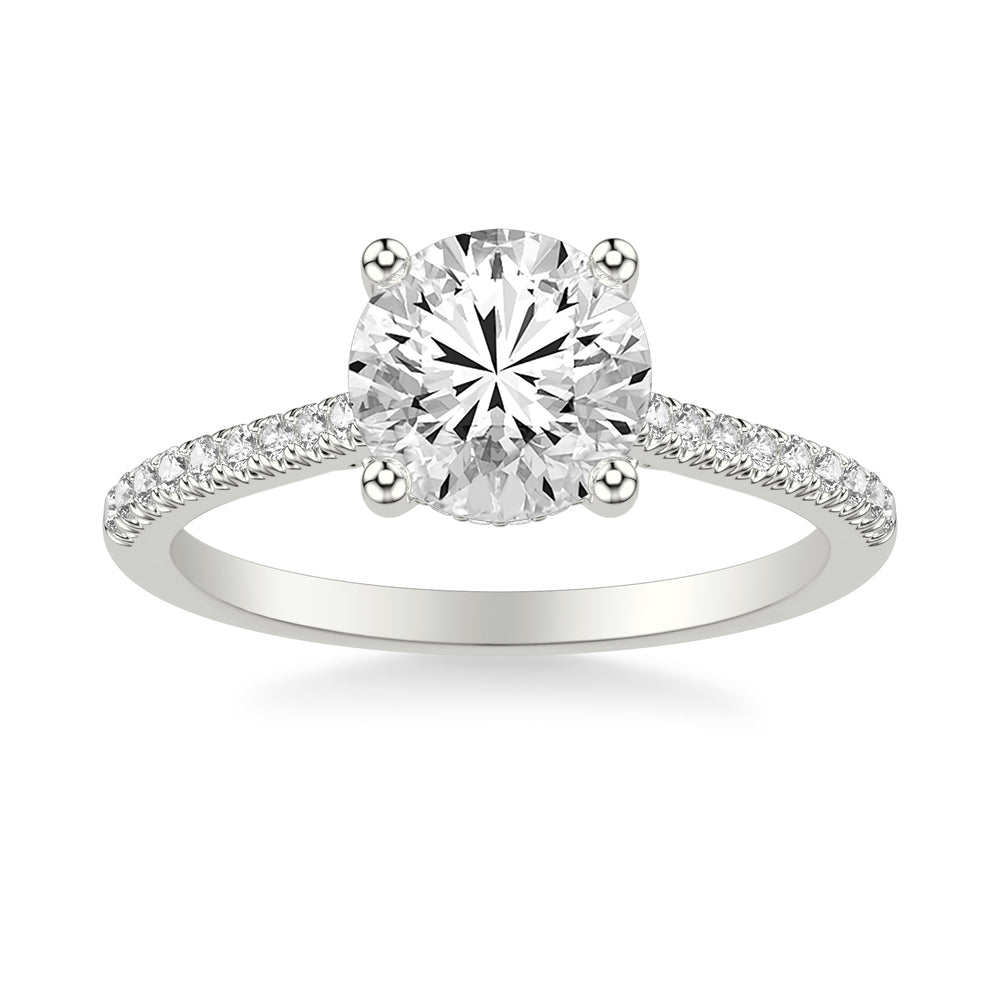 Classic Cathedral Setting Engagement Ring with Hidden Halo and Diamond Bridge with Diamond Shank.  Center Stone is not included.