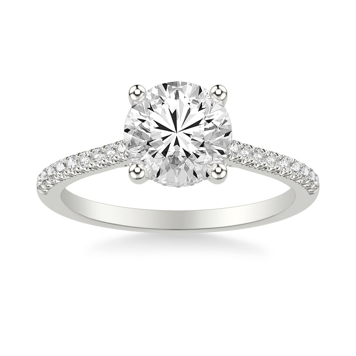 Classic Cathedral Setting Engagement Ring with Hidden Halo and Diamond Bridge with Diamond Shank.  Center Stone is not included.