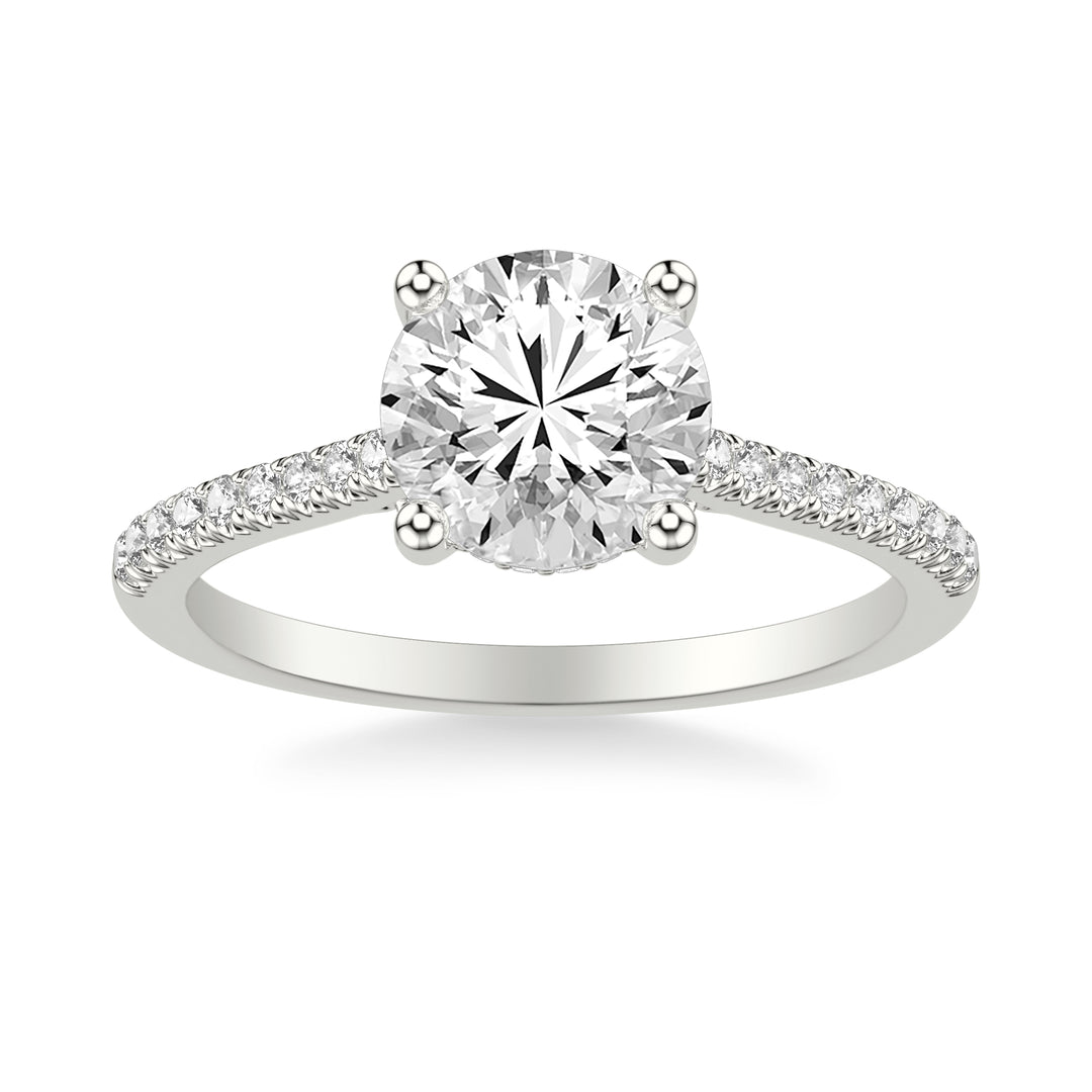 Classic Cathedral Setting Engagement Ring with Hidden Halo and Diamond Bridge with Diamond Shank.  Center Stone is not included.