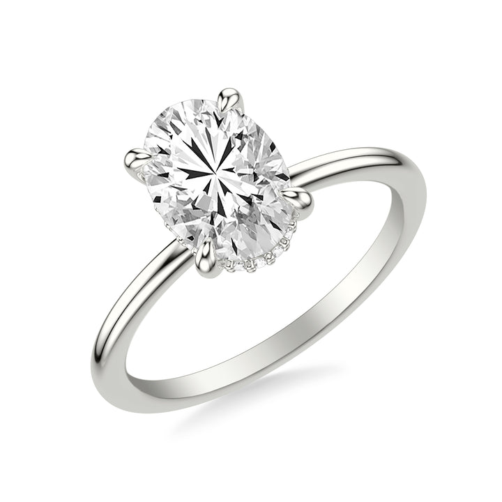 Classic Solitaire Engagement Ring with Hidden Halo and Claw Prongs with Polished Shank