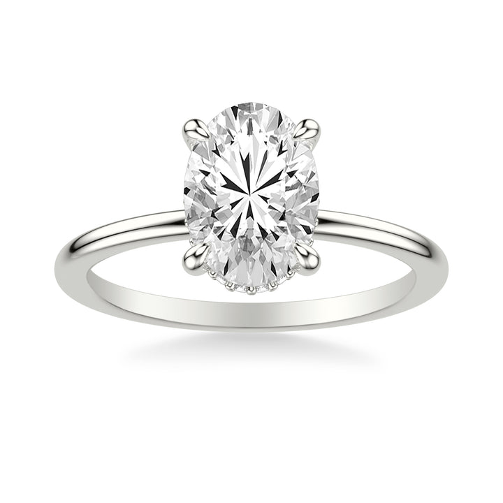 Classic Solitaire Engagement Ring with Hidden Halo and Claw Prongs with Polished Shank