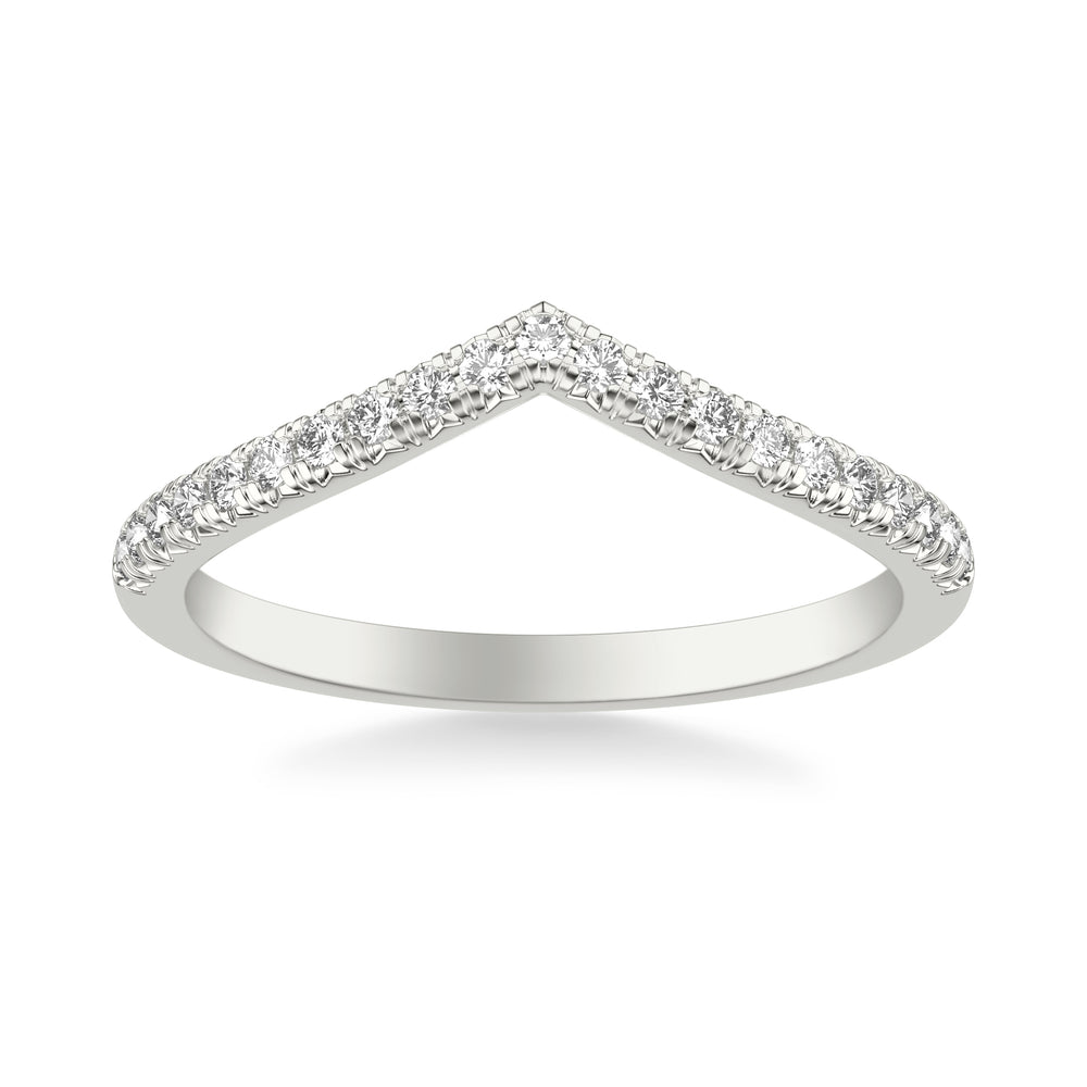 Classic V Curved Wedding Band with Round Diamonds