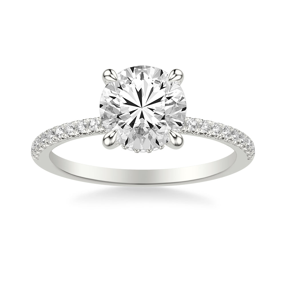 Classic Engagement Ring with Hidden Halo and Claw Prongs with Diamond Shank