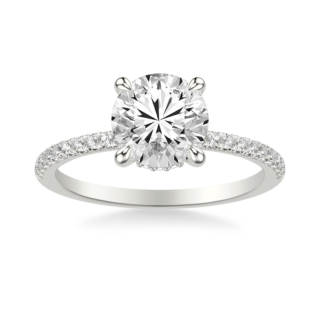 Classic Engagement Ring with Hidden Halo and Claw Prongs with Diamond Shank