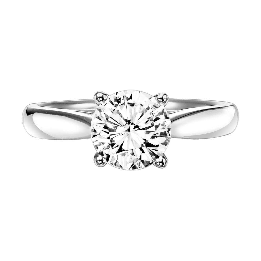 Classic Solitaire Engagement Ring with Trellis Setting and Polished Shank