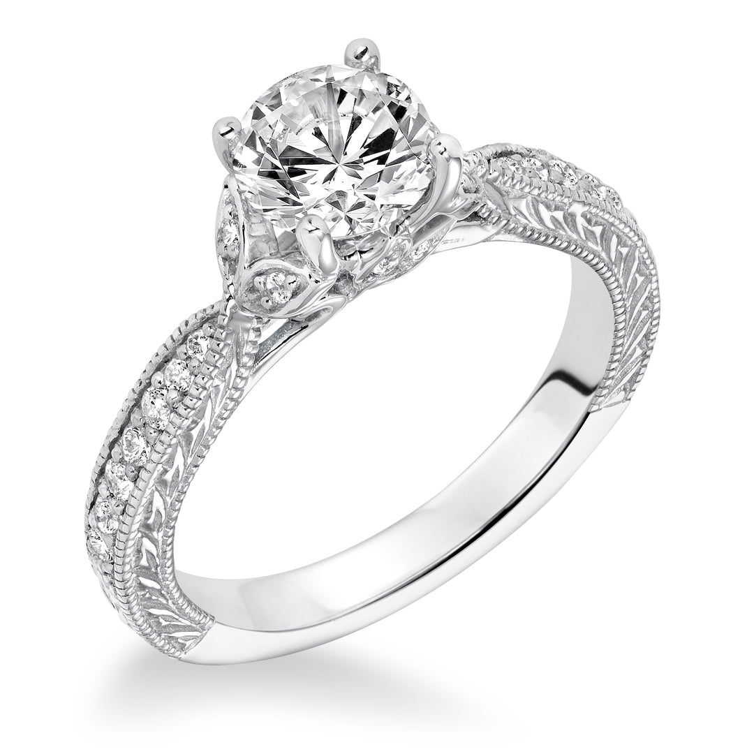 Engraved with Milgrain Engagement Ring.  Center Stone is not included.