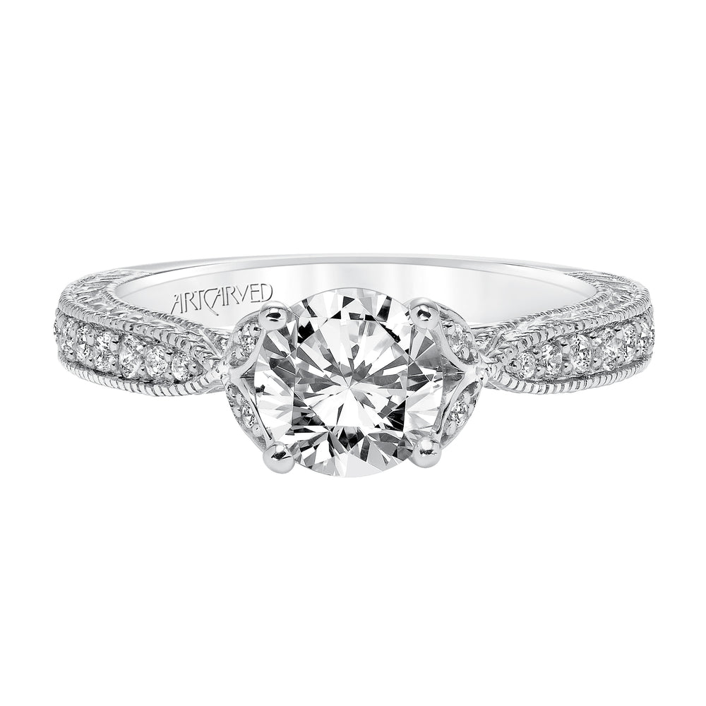 Engraved with Milgrain Engagement Ring.  Center Stone is not included.