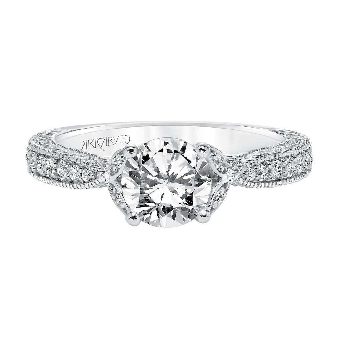 Engraved with Milgrain Engagement Ring.  Center Stone is not included.