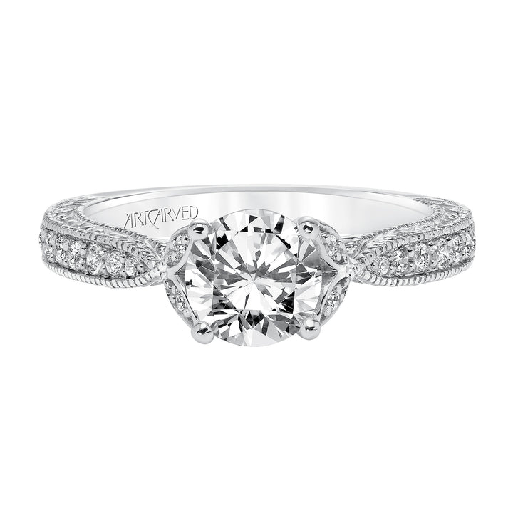 Engraved with Milgrain Engagement Ring.  Center Stone is not included.