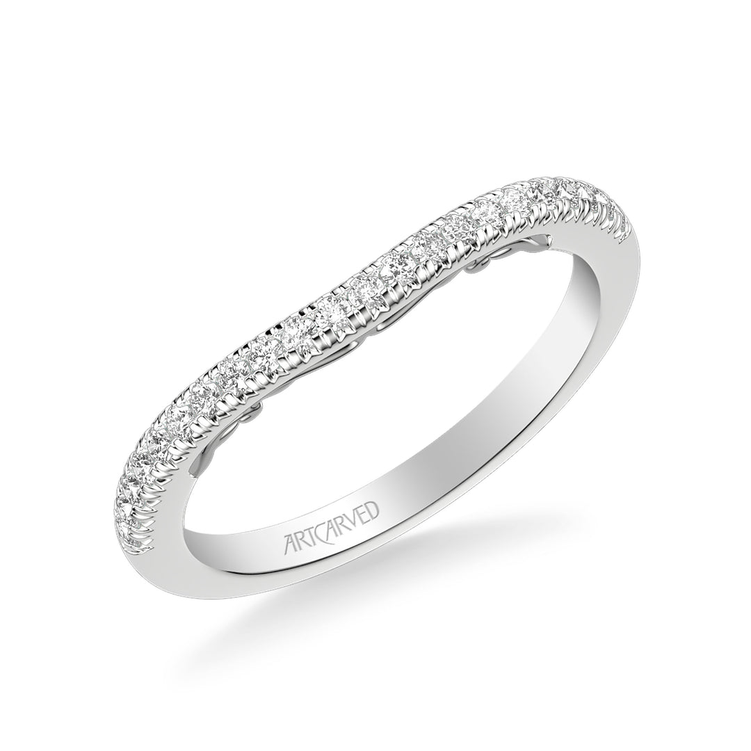 Lyric Curved Diamond Wedding Band with Inner Carved details