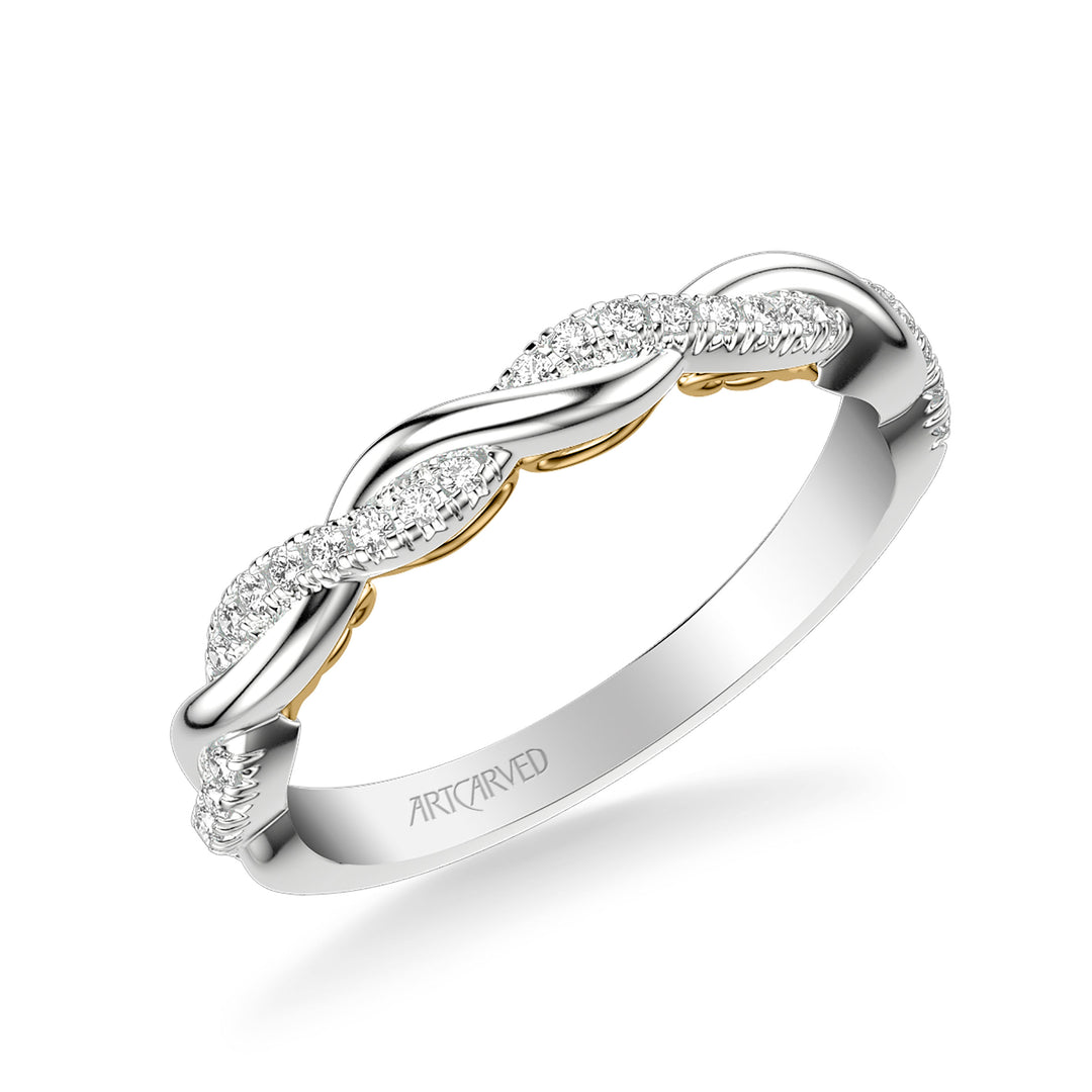 31-V1012-L - ARTCARVED - Lyric Twist Wedding Band with Diamond and Polished Design with Inner Carved details
