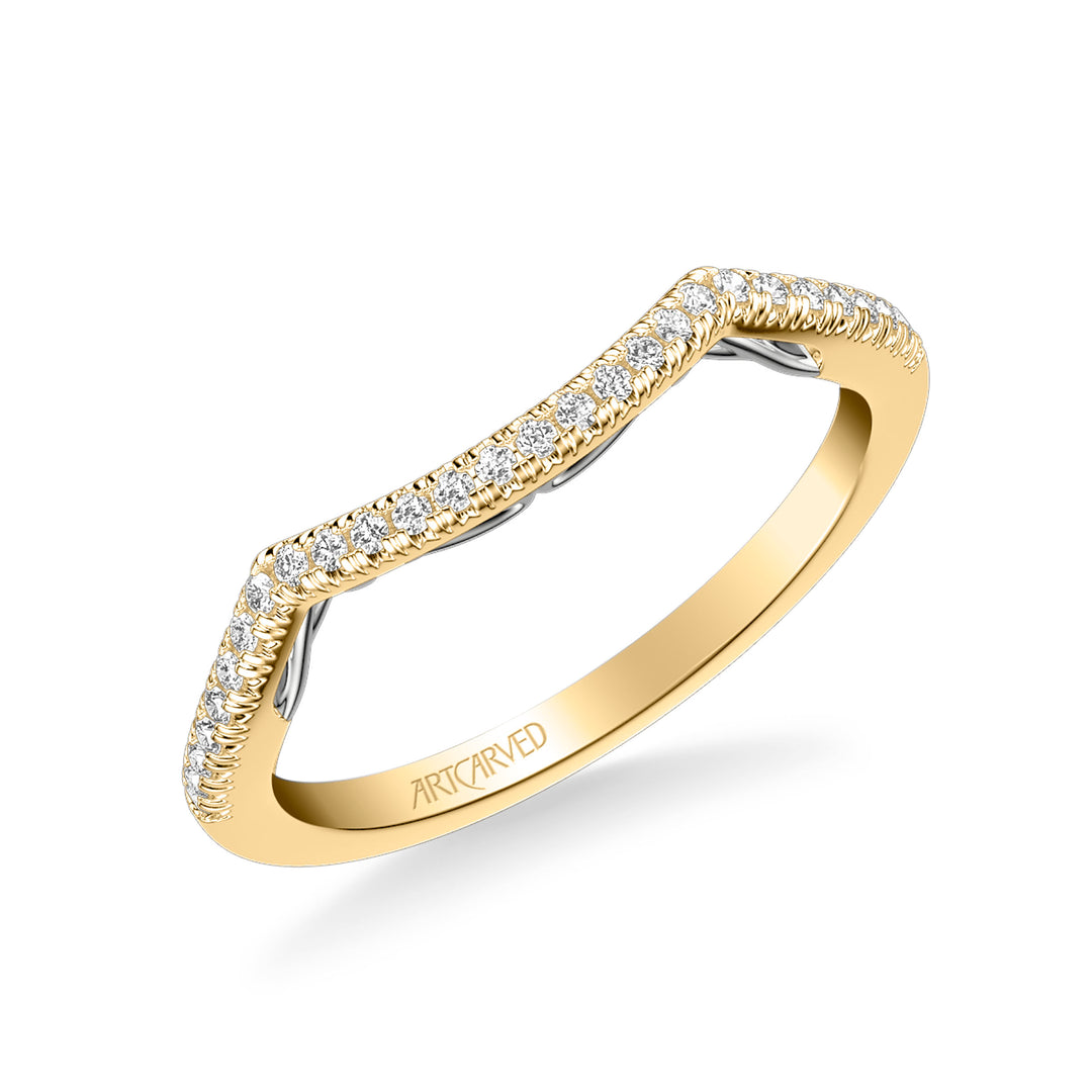 Lyric Curved Diamond Wedding Band with Inner Carved details