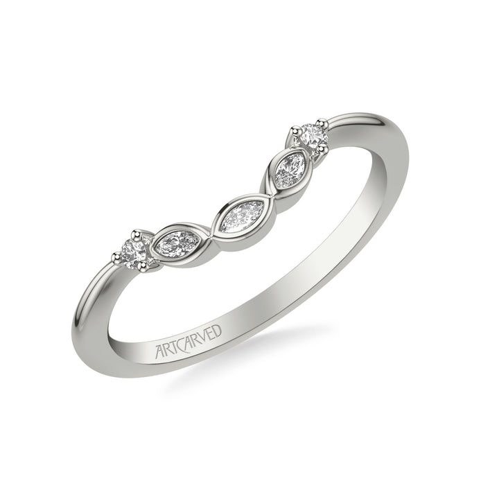 31-V1031-L - ARTCARVED - Floral Curved Wedding Band with Bezel Set Marquise Diamond Petal Accents