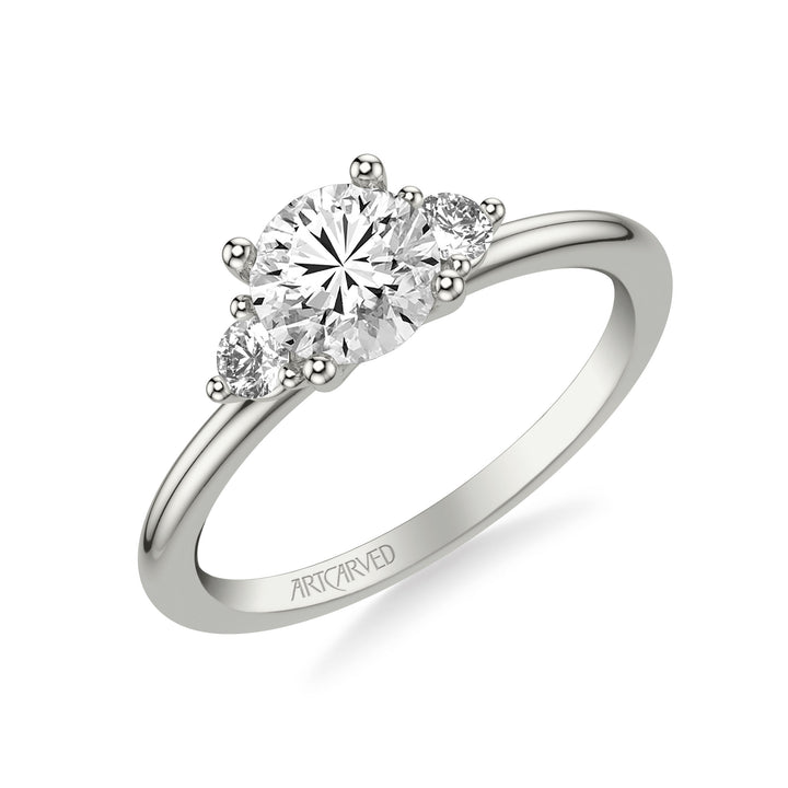 31-V1033ERW-E.01 - ARTCARVED - Classic Three-Stone Engagement Ring with Round Side Stone Diamonds