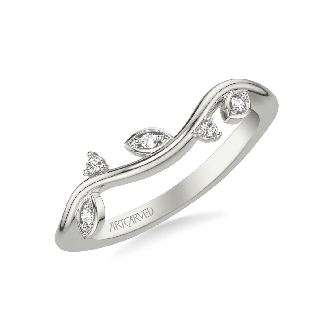 31-V1036W-L.00 - ARTCARVED - Floral Curved Wedding Band with Diamond Petal Accents and Floating Diamonds