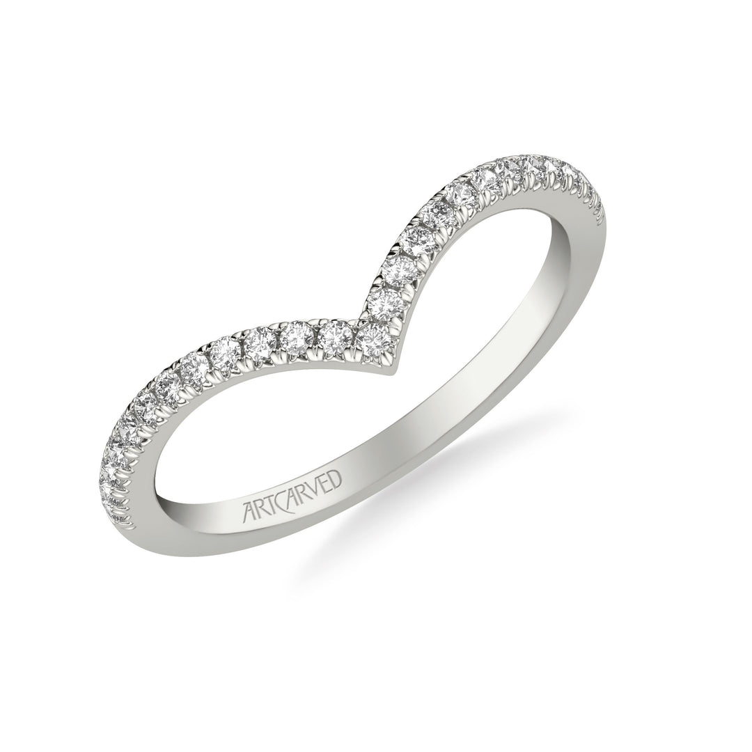 31-V1038-L - ARTCARVED - Classic Curved Wedding Band with Round Diamonds