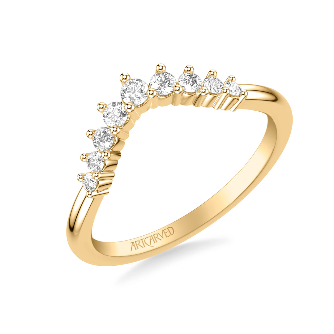 31-V1057-L - ARTCARVED - Classic Curved Wedding Band with Prong Set Round Diamonds