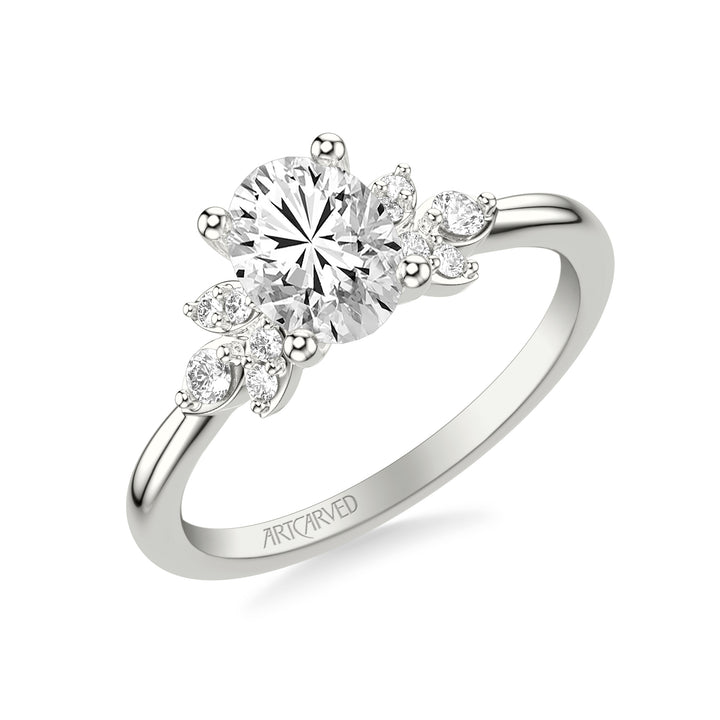 31-V1059GVW-E.01 - ARTCARVED - Floral Engagement Ring with Three Diamond Petals and Polished Shank