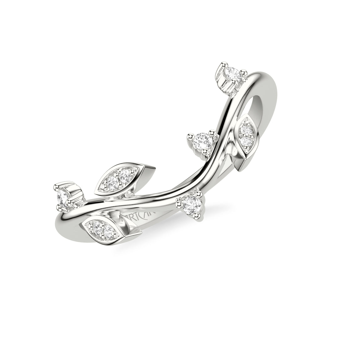 31-V1068-L - ARTCARVED - Floral Wedding Band with Diamond Petals and Floating Diamond Accents