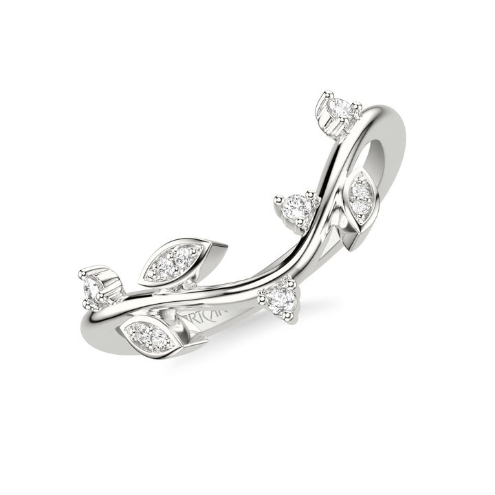 31-V1068-L - ARTCARVED - Floral Wedding Band with Diamond Petals and Floating Diamond Accents