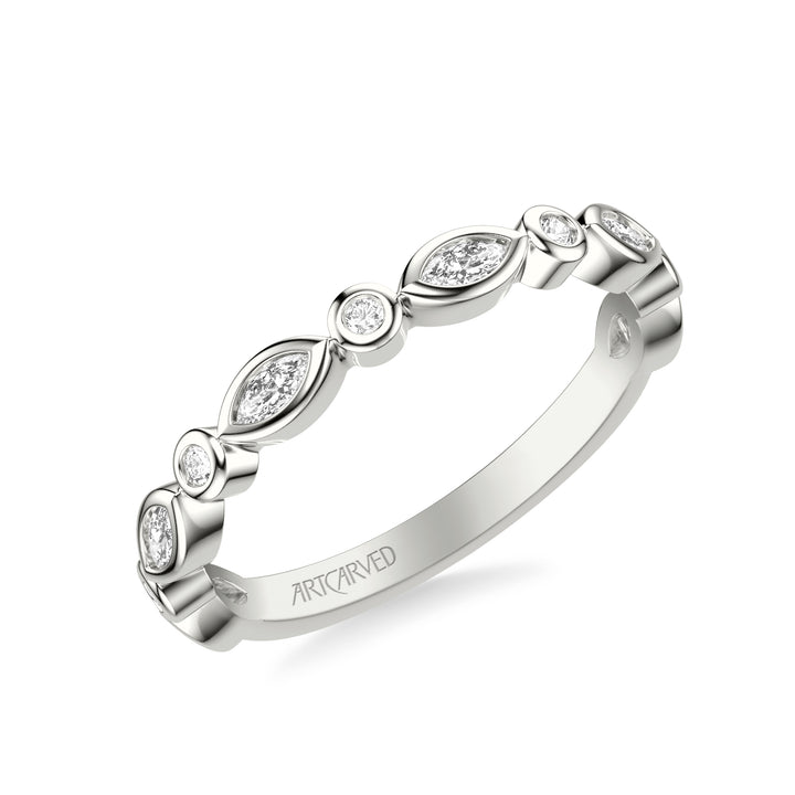 Floral Wedding Band with Alternating Bezel Set Marquise and Round Diamonds