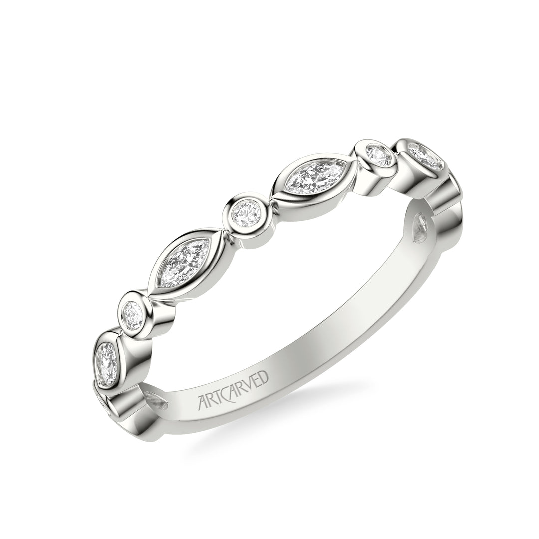 31-V1069W-L.00 - ARTCARVED - Floral Wedding Band with Alternating Bezel Set Marquise and Round Diamonds