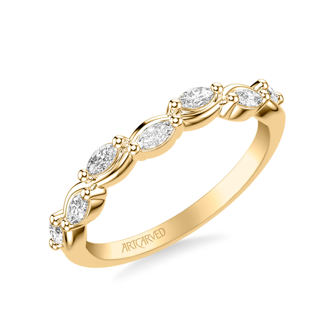 31-V1070-L - ARTCARVED - Floral Wedding Band with Twisted Vine Bezel Set Marquise Diamonds