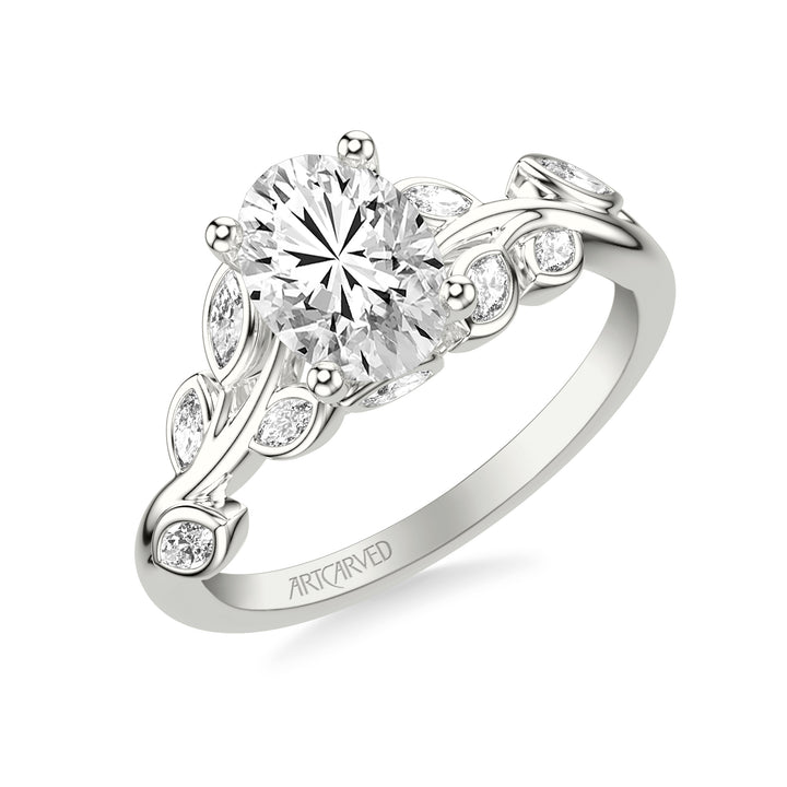 31-V1071-E - ARTCARVED - Floral Engagement Ring with Bezel Set Marquise Diamond Petals and Hidden Diamond Accents