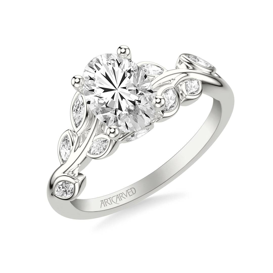 31-V1071-E - ARTCARVED - Floral Engagement Ring with Bezel Set Marquise Diamond Petals and Hidden Diamond Accents