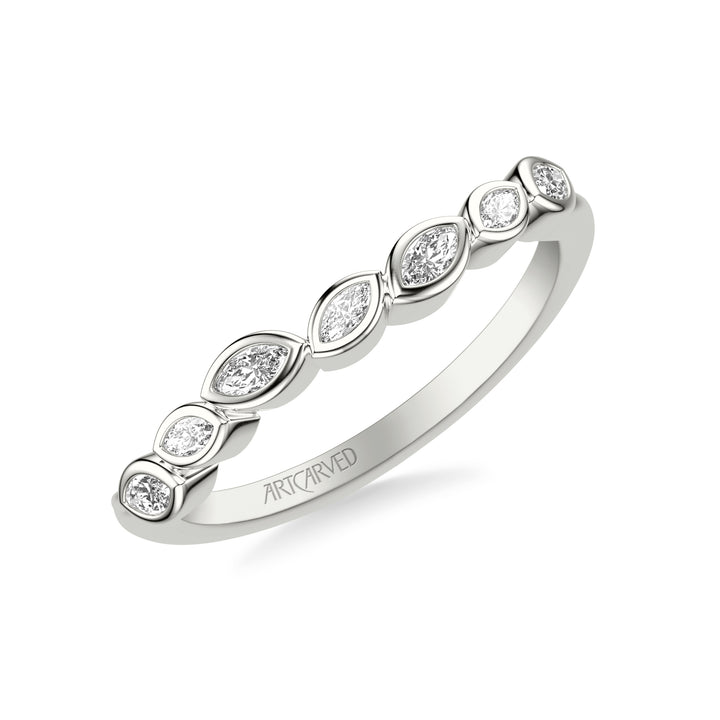 31-V1071-L - ARTCARVED - Floral Curved Wedding Band with Bezel Set Marquise Diamond Petals