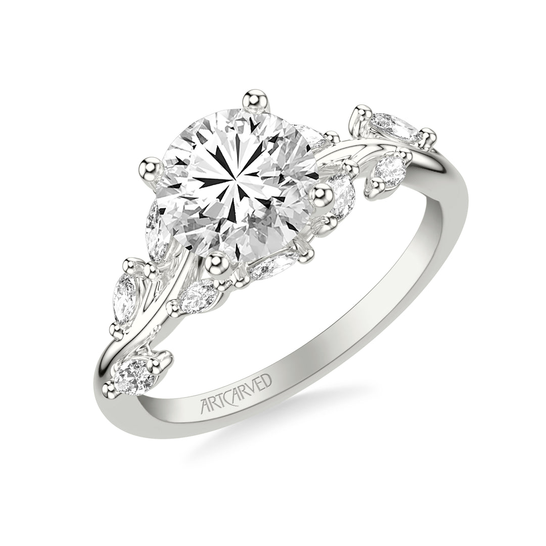31-V1072IRW-E.01 - Goldman - Floral Engagement Ring with Prong Set Marquise Diamonds and Hidden Diamond Accent