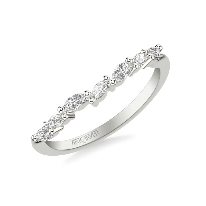 31-V1072W-L.00 - ARTCARVED - Floral Curved Wedding Band with Prong Set Marquise Diamonds
