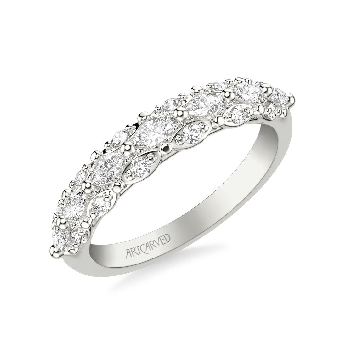 Classic Wedding Band with Triple Row Prong Set Round and Marquise Diamonds