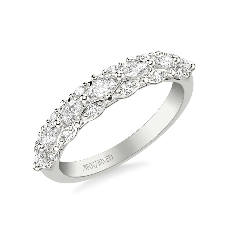 31-V1079W-L.00 - ARTCARVED -  Classic Wedding Band with Triple Row Prong Set Round and Marquise Diamonds
