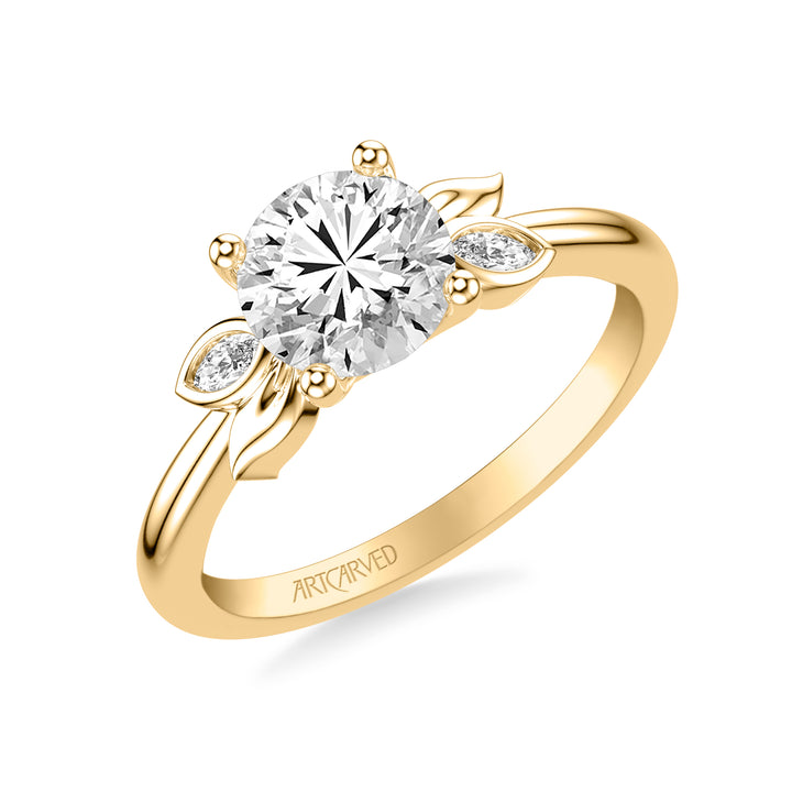 31-V1080-E - ARTCARVED - Floral Engagement Ring with Overlapping Bezel Set Marquise Diamond and Polished Petals with Polished Shank