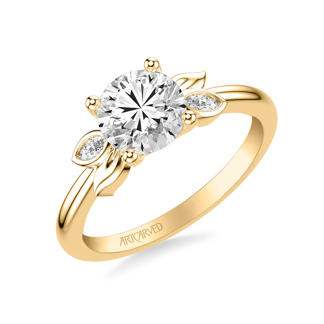 31-V1080-E - ARTCARVED - Floral Engagement Ring with Overlapping Bezel Set Marquise Diamond and Polished Petals with Polished Shank