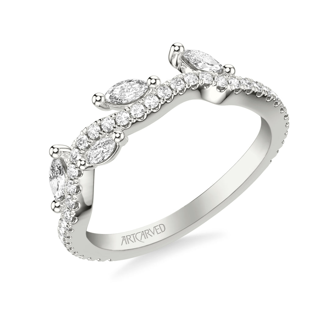 31-V1081-L - ARTCARVED - Floral Wedding Band with Floating Prong Set Marquise Diamond Petals and Organic Diamond Shank