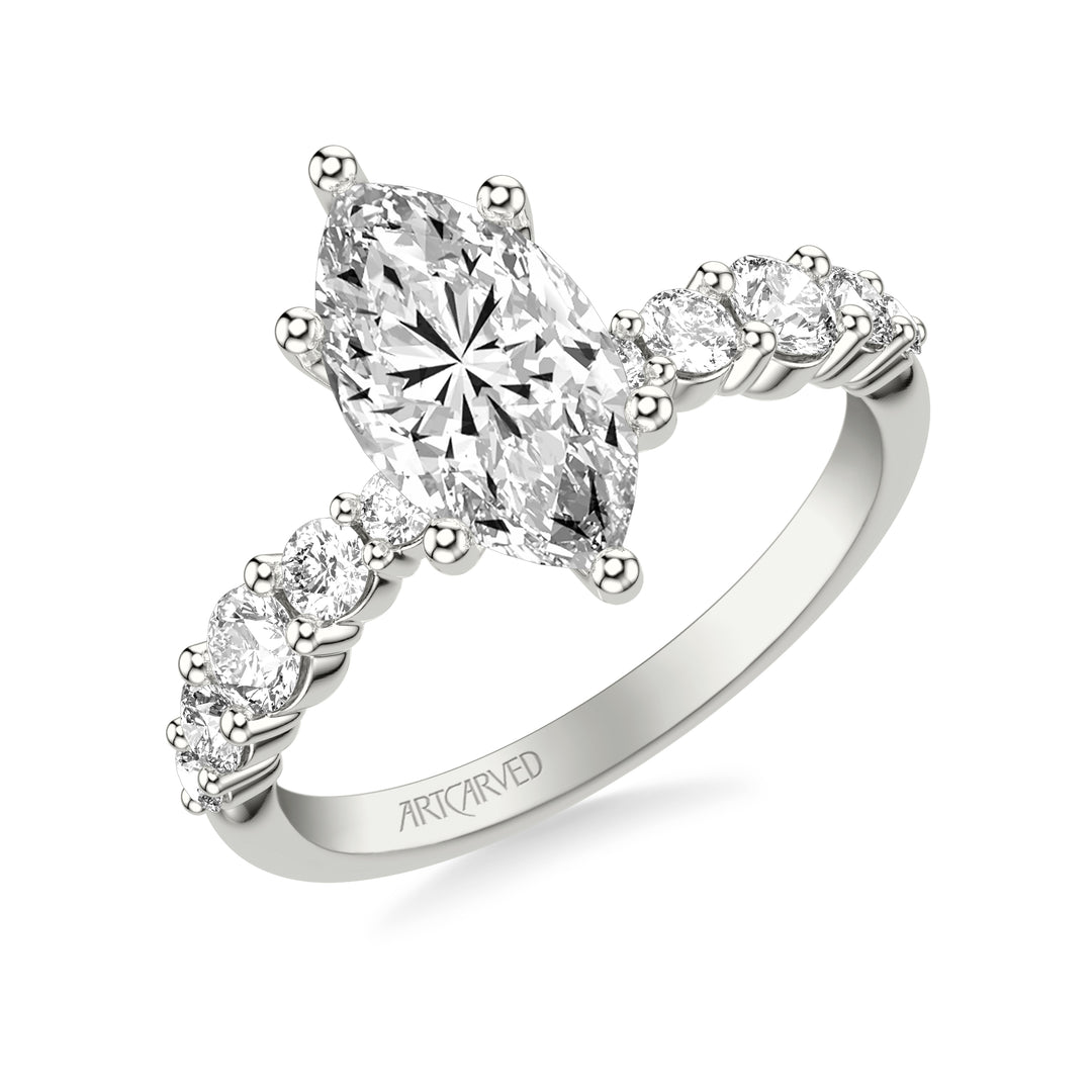 31-V1084HMW-E.01 - Goldman - Classic Engagement Ring with Graduated Round Prong Set Diamond shank