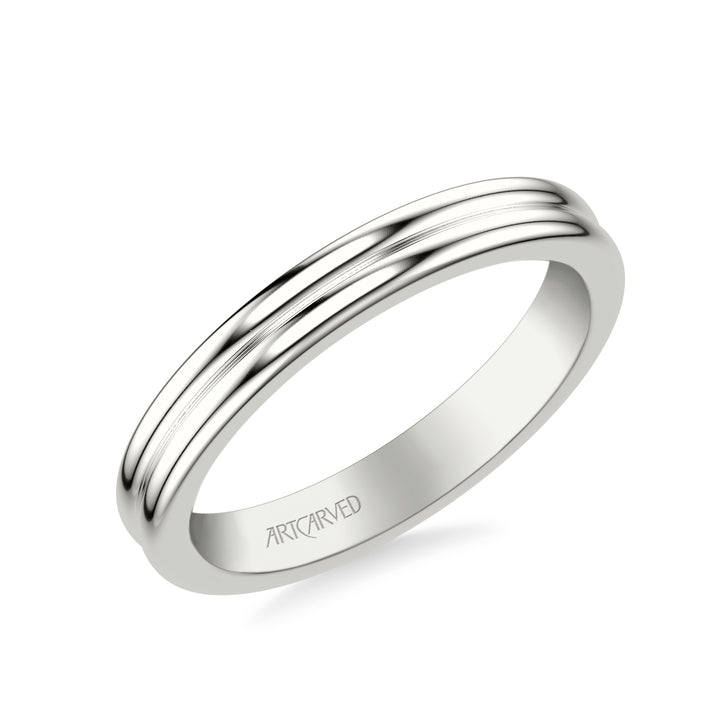 31-V1086-W - ARTCARVED -  Classic Wedding Band with Double Row Polished Band