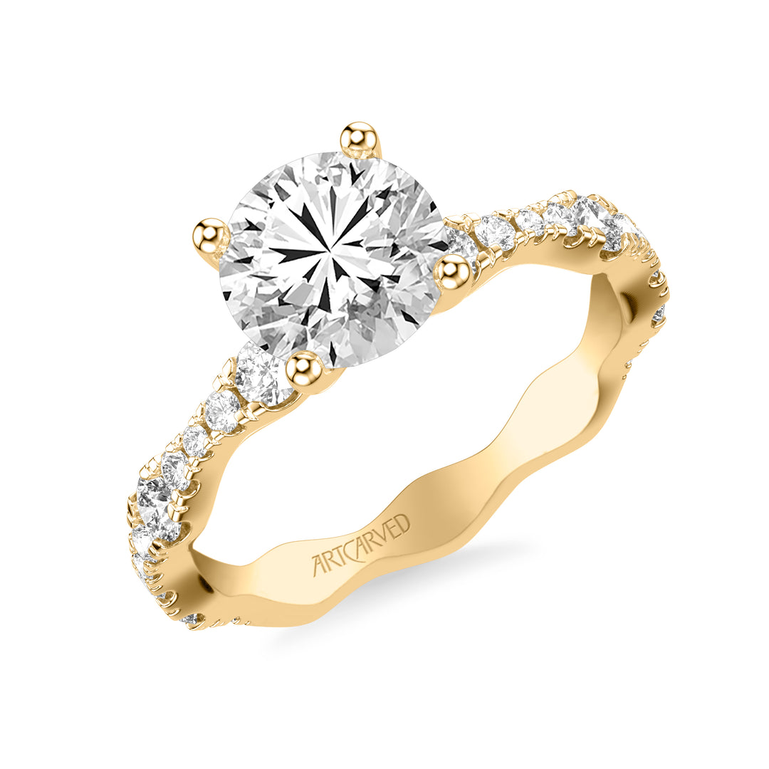 31-V1088-E - ARTCARVED - Classic Engagement Ring with Graduated Diamond sizes and Scalloping Shank
