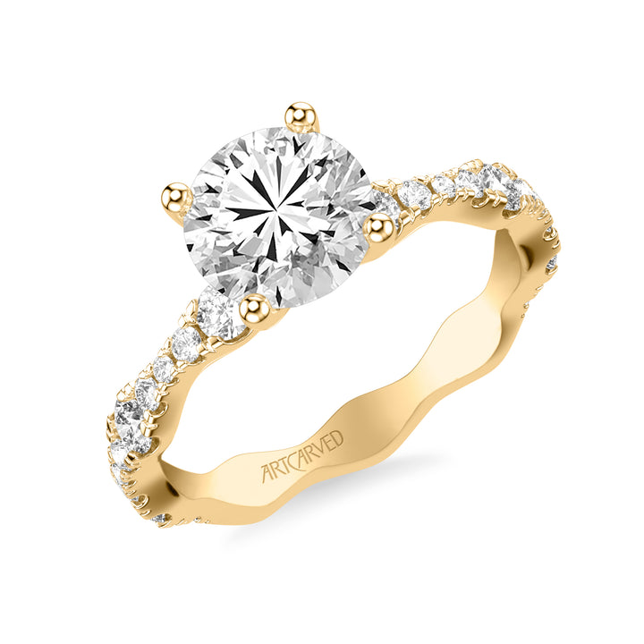 31-V1088-E - ARTCARVED - Classic Engagement Ring with Graduated Diamond sizes and Scalloping Shank