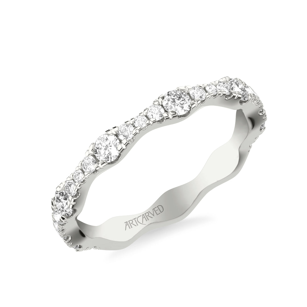 31-V1088-L - ARTCARVED -  Classic Wedding Band with Graduated Diamond sizes and scalloping design