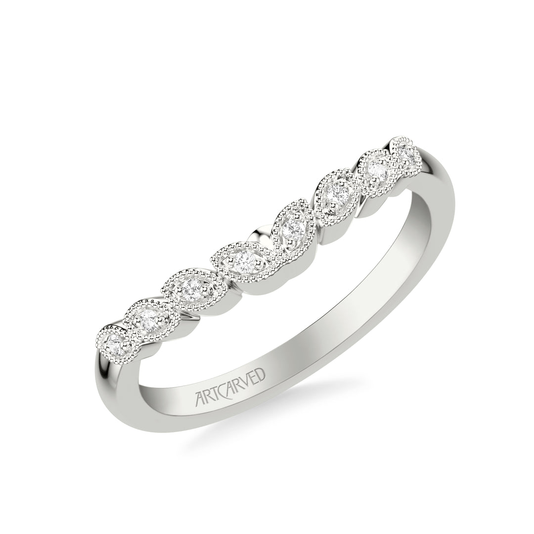 31-V309ARW-L.00 - ARTCARVED - Floral Curved Wedding Band with Milgrain Diamond Petal Motif